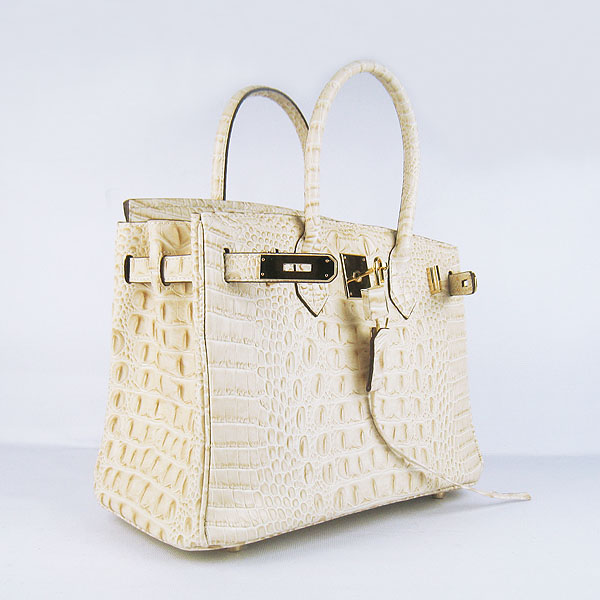 Replica Hermes Birkin 30CM Crocodile Head Veins Bag Cream 6088 On Sale - Click Image to Close